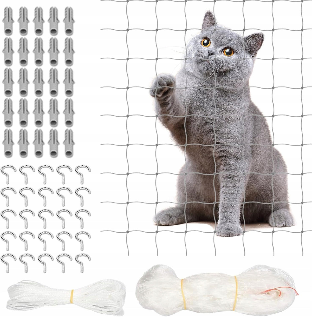 PREMIUM WIRE BALCONY NET FOR CAT WITHOUT DRILLING SET 8x3m
