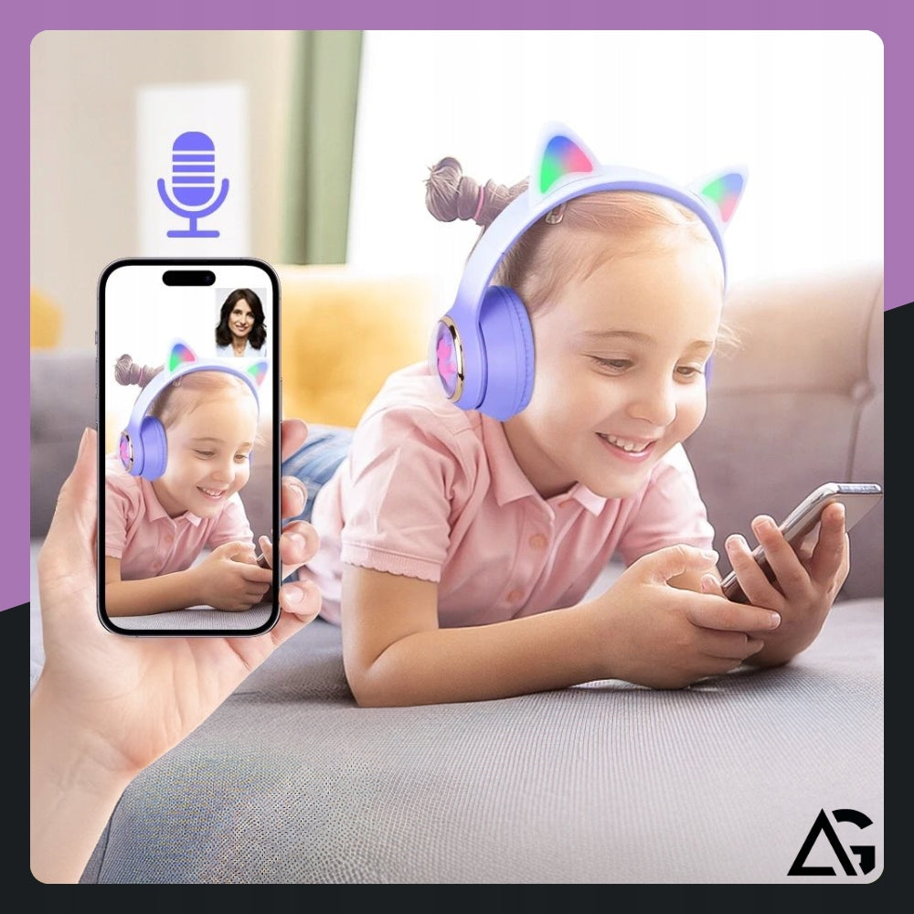 PREMIUM WIRELESS ON-EAR HEADPHONES FOR KIDS RGB CAT EARS BT LED Manufacturer code Z USZAMI KOTA DLA DZIECKA NA USZY BLUETOOTH