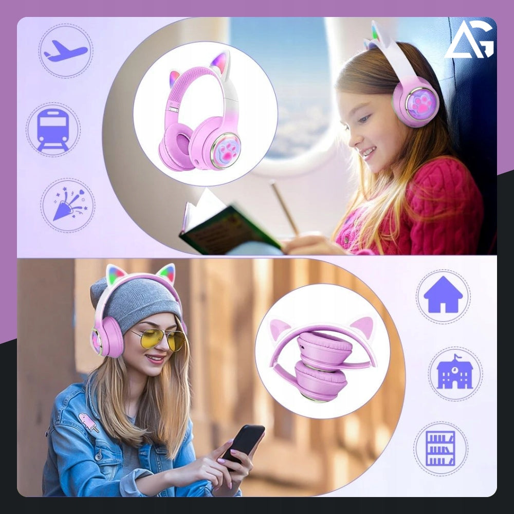 PREMIUM WIRELESS ON-EAR HEADPHONES FOR KIDS RGB CAT EARS BT LED Packaging status original