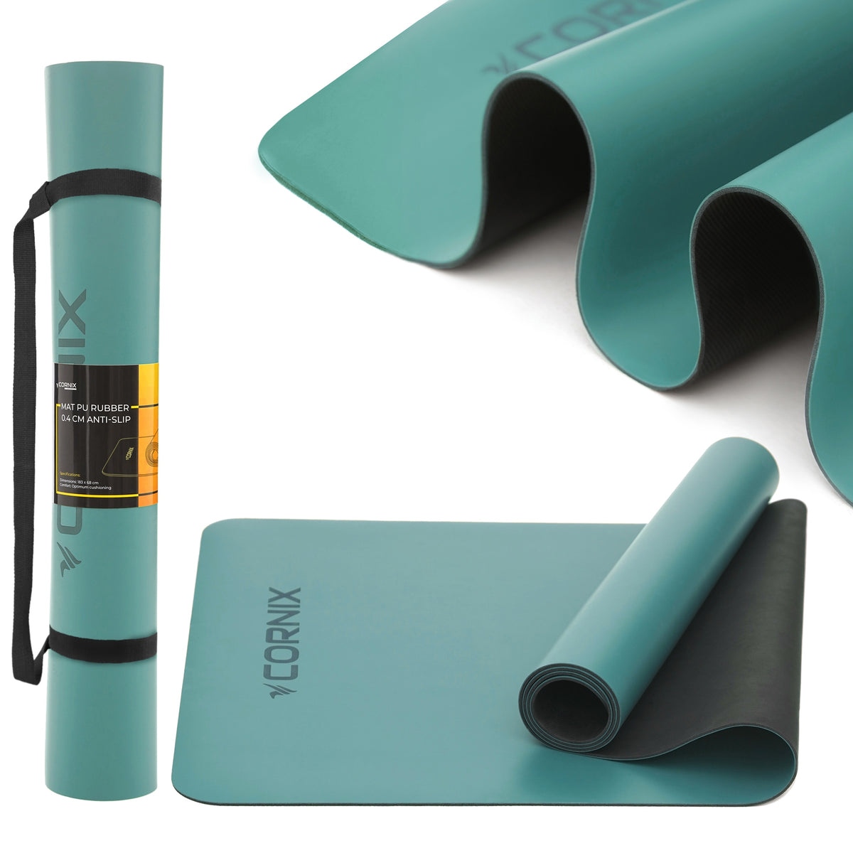 PREMIUM YOGA MAT CORNIX 183x68 4MM RUBBER + PU NON-SLIP WIDE