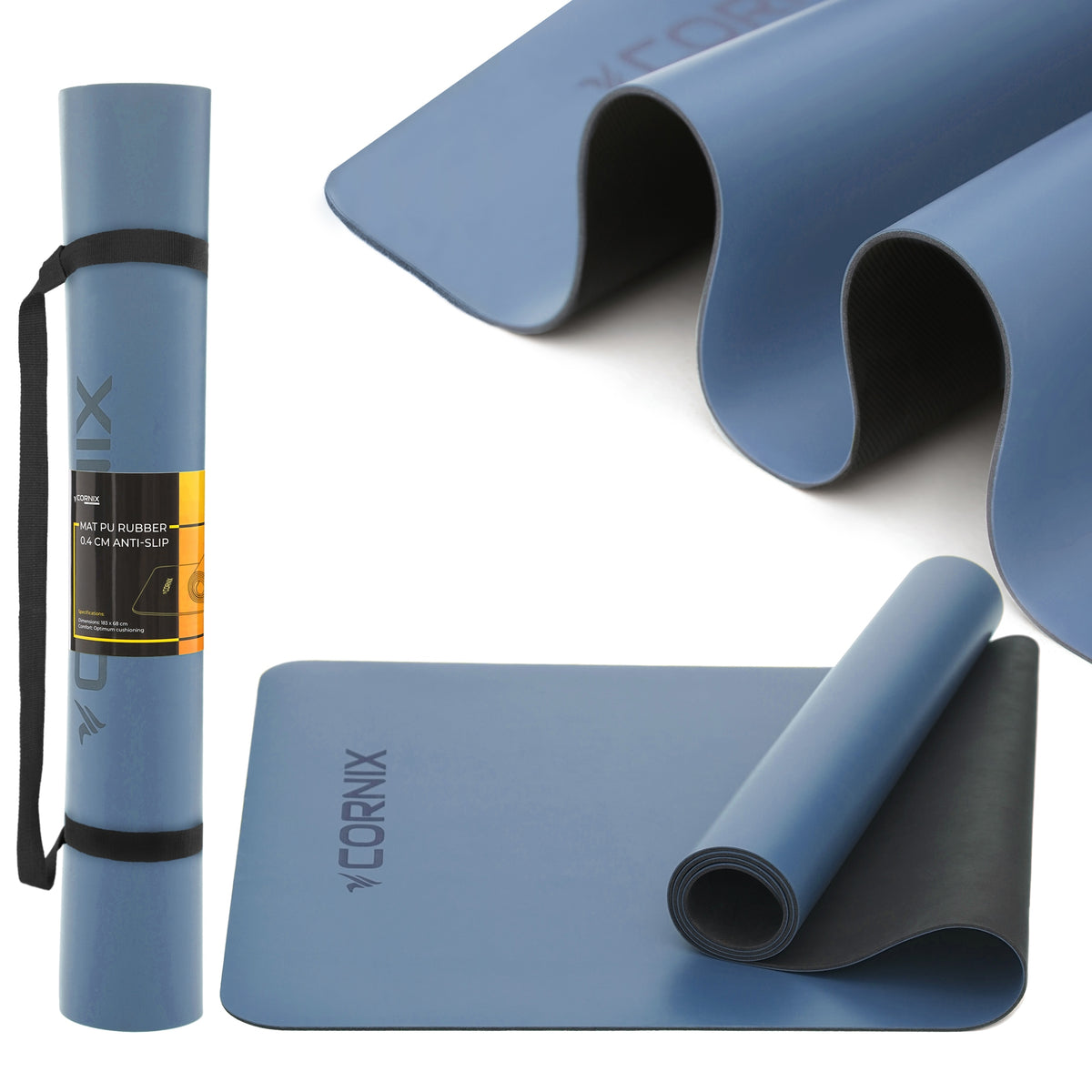 PREMIUM YOGA MAT CORNIX 183x68 4MM RUBBER + PU NON-SLIP WIDE