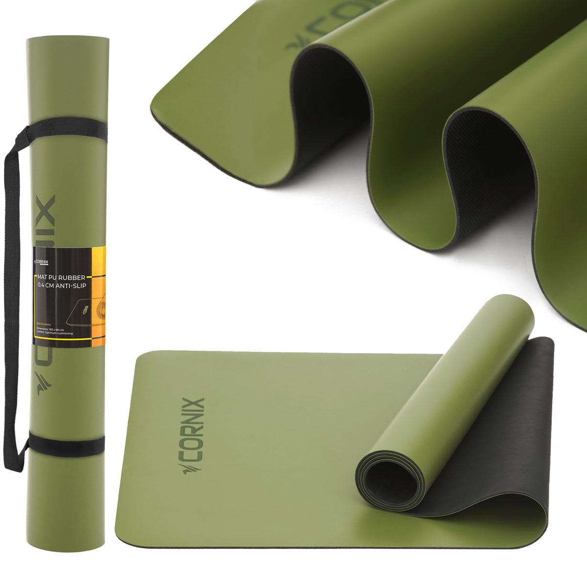 PREMIUM YOGA MAT CORNIX 183x68 4MM RUBBER + PU NON-SLIP WIDE