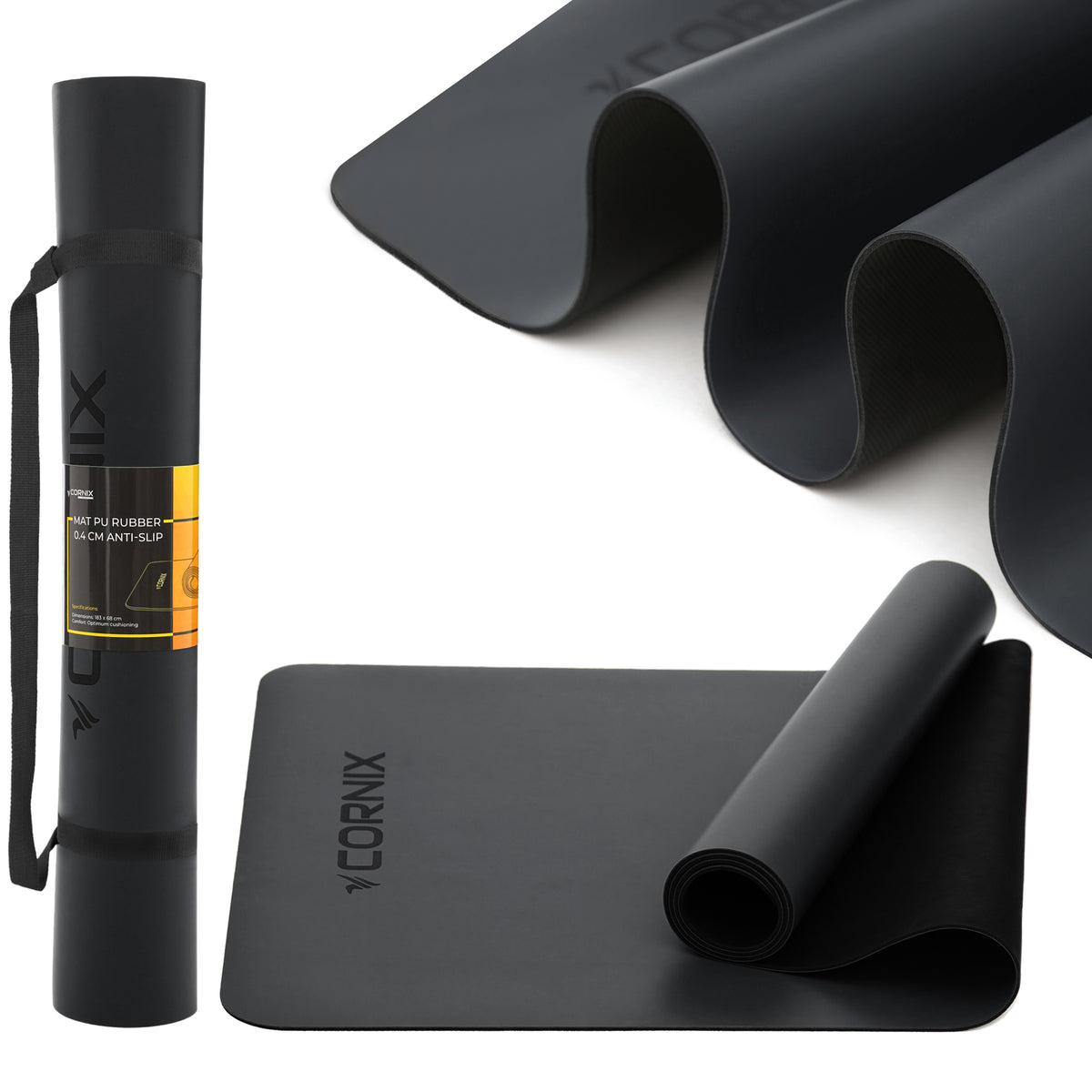 PREMIUM YOGA MAT CORNIX 183x68 4MM RUBBER + PU NON-SLIP WIDE