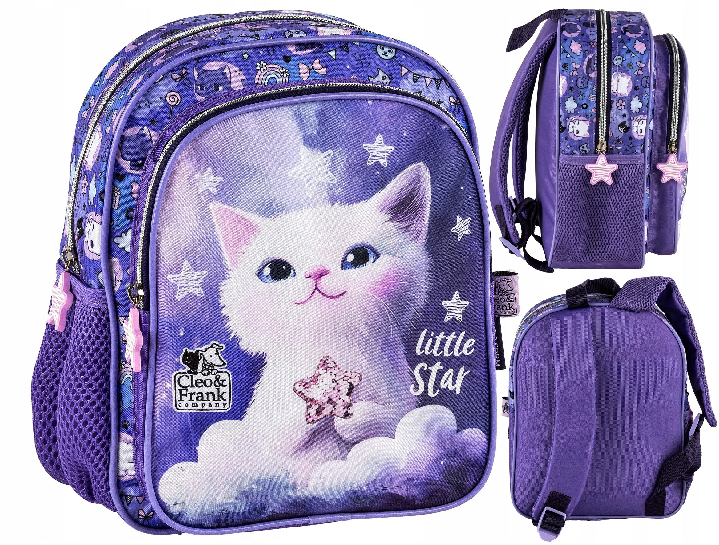 PRESCHOOL BACKPACK FOR GIRLS PURPLE CAT KITTEN WITH CAT