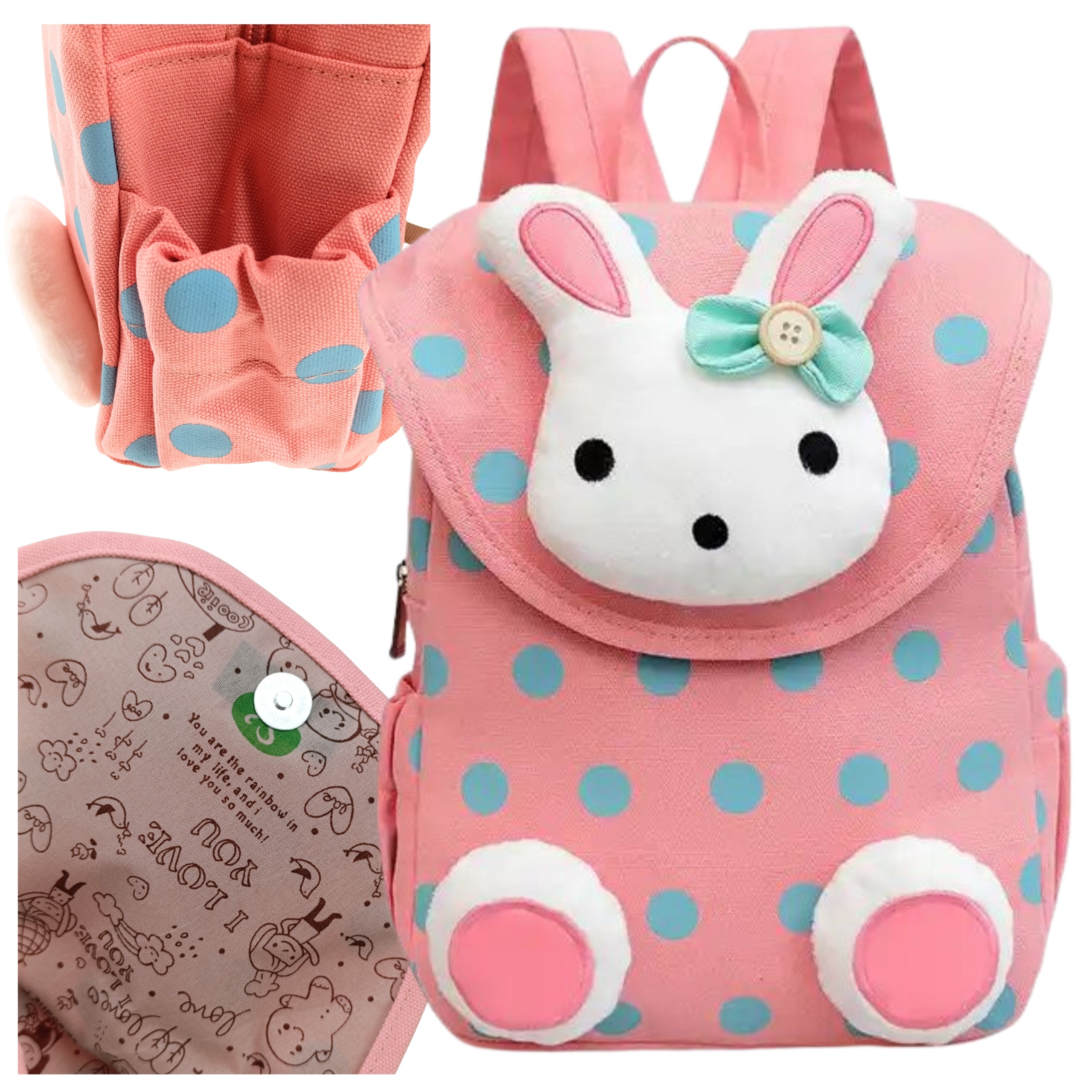 PRESCHOOL BACKPACK FOR GIRLS ROZOWY KROLIK ROZOWY WITH RABBIT SMALL