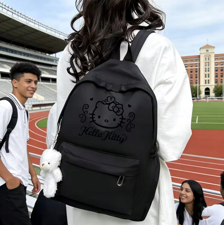 PRESCHOOL BACKPACK HELLO KITTY WITH TEDDY BEAR BLACK WOMEN 40CM, 12L Packaging status original