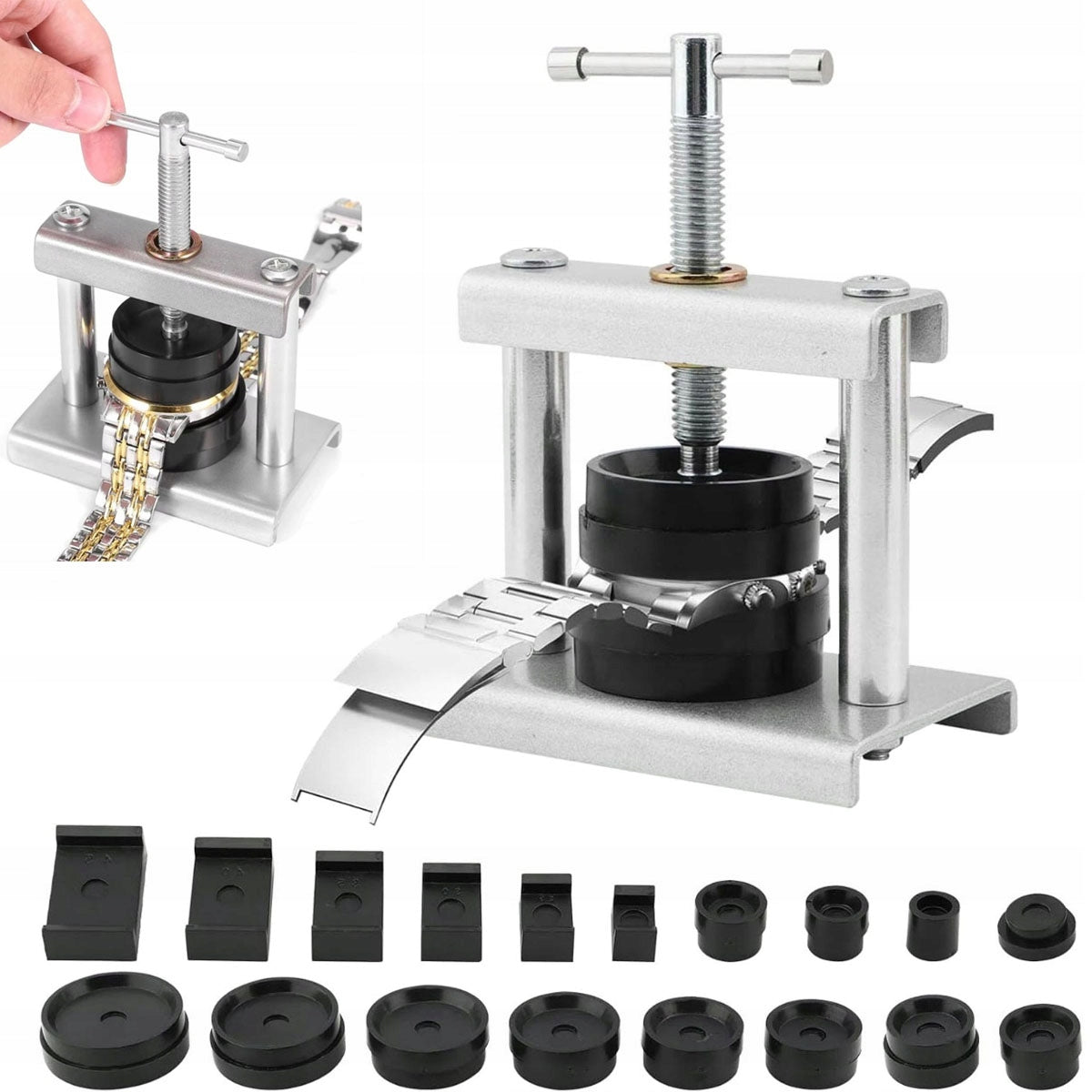 PRESS WATCHMAKING SET PRESS FOR WATCHES +18 DIFFERENT FORMS Packaging status original