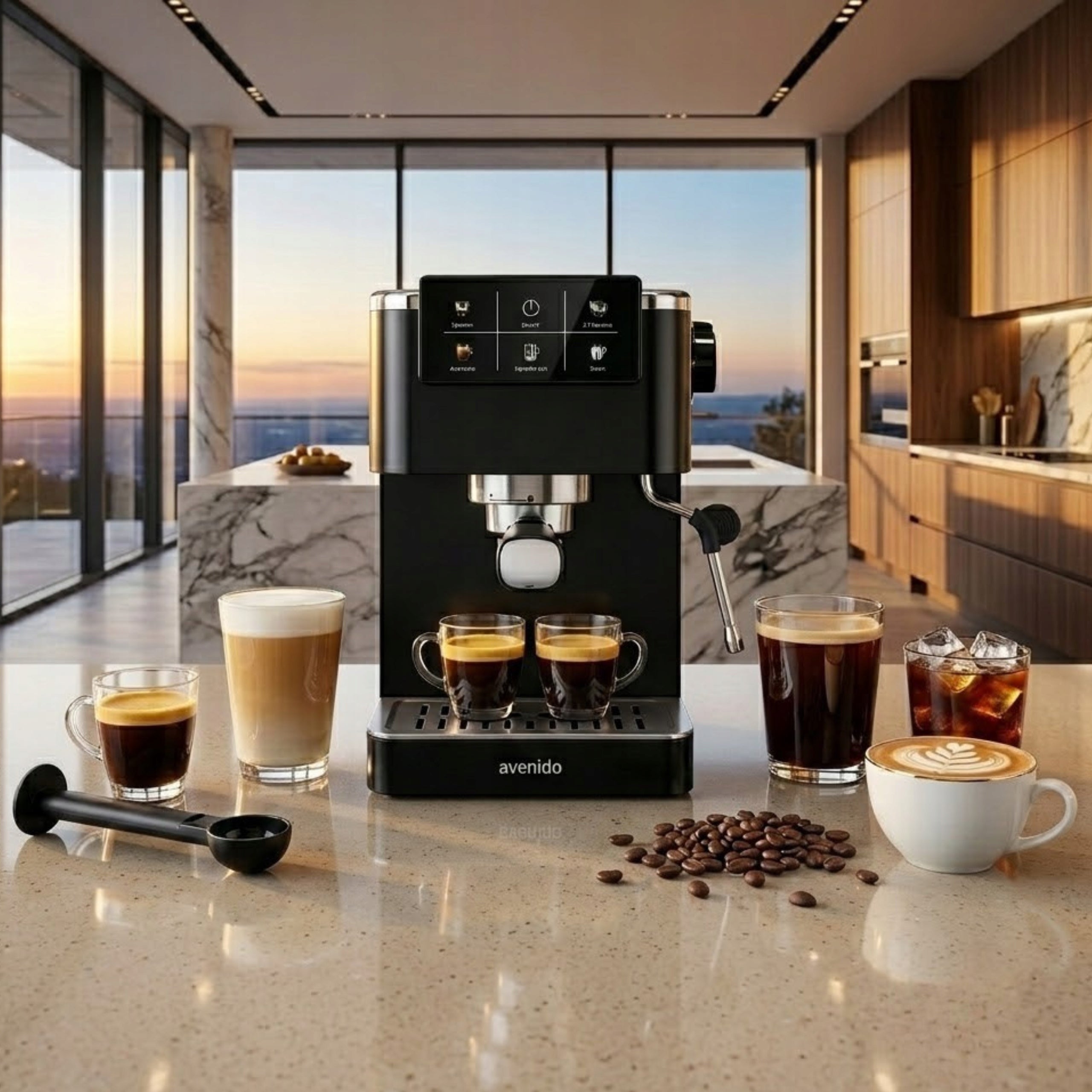 PRESSURE COFFEE MAKER 20 bar 1350W Automatic Flask + Foamer Packaging status original