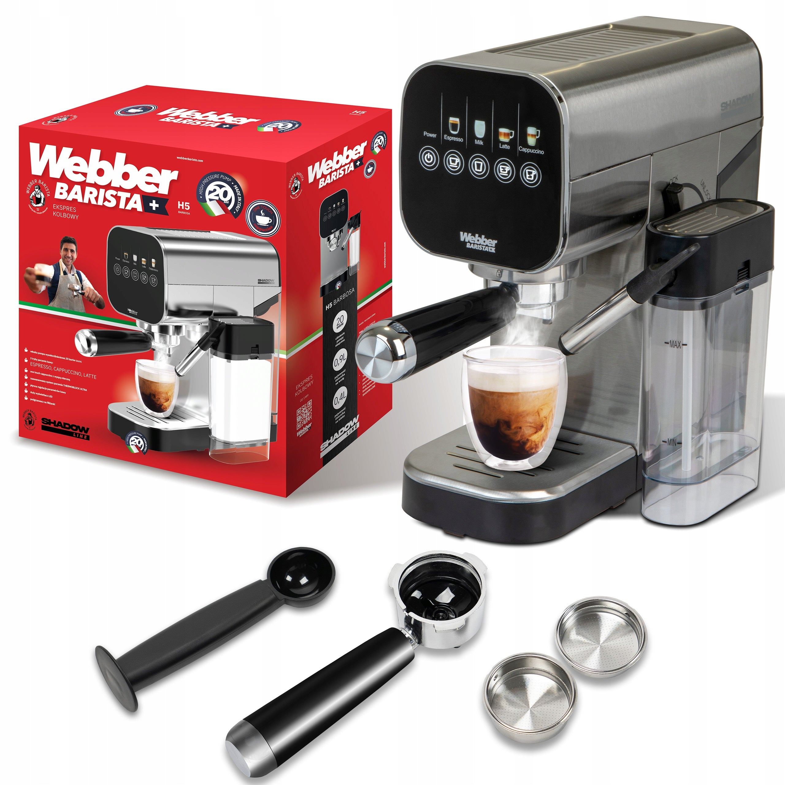 PRESSURE COFFEE MAKER SEMI-AUTOMATIC FLASK WEBBER 20 BAR H5