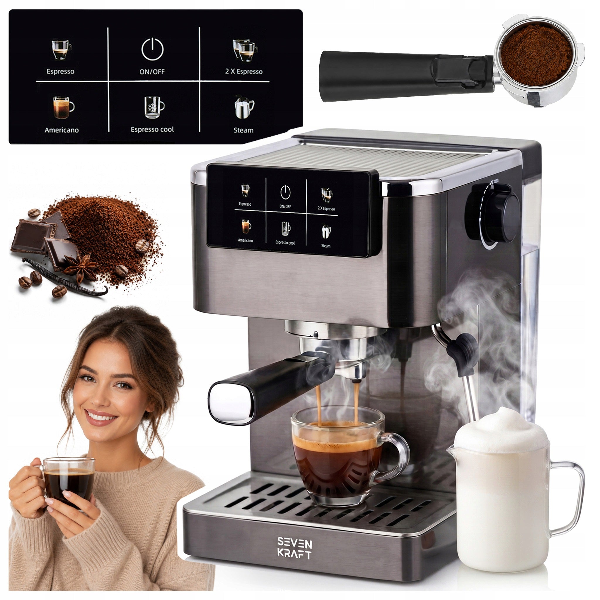 PRESSURE COFFEE MAKER WITH FROTHER AUTOMATIC FLASK 20 BAR