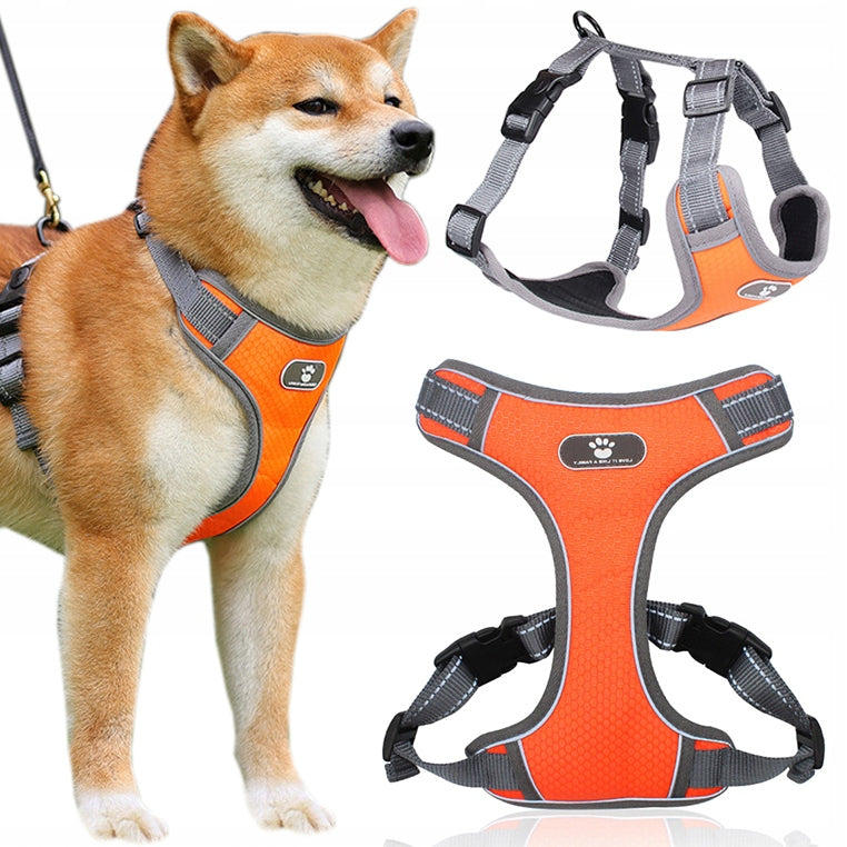 PRESSURE-FREE DOG HARNESS STRONG ADJUSTABLE REFLECTIVE WITH ADJUSTABLE GUARD L