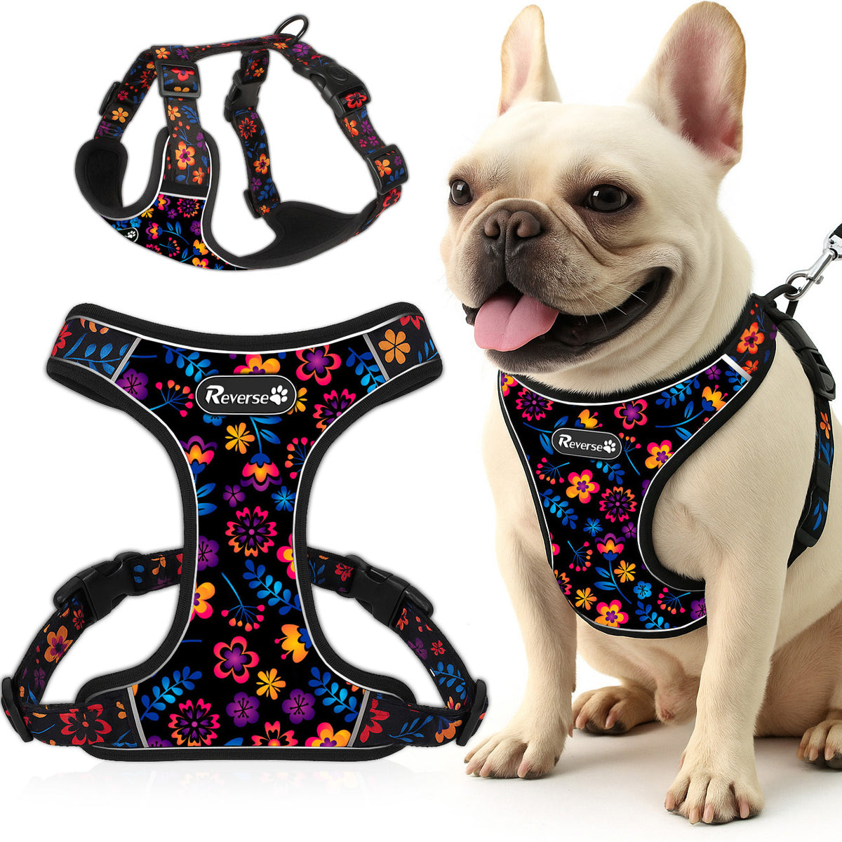 PRESSURE-FREE GUARD DOG HARNESS STRONG SOFT FLOWERS r. L