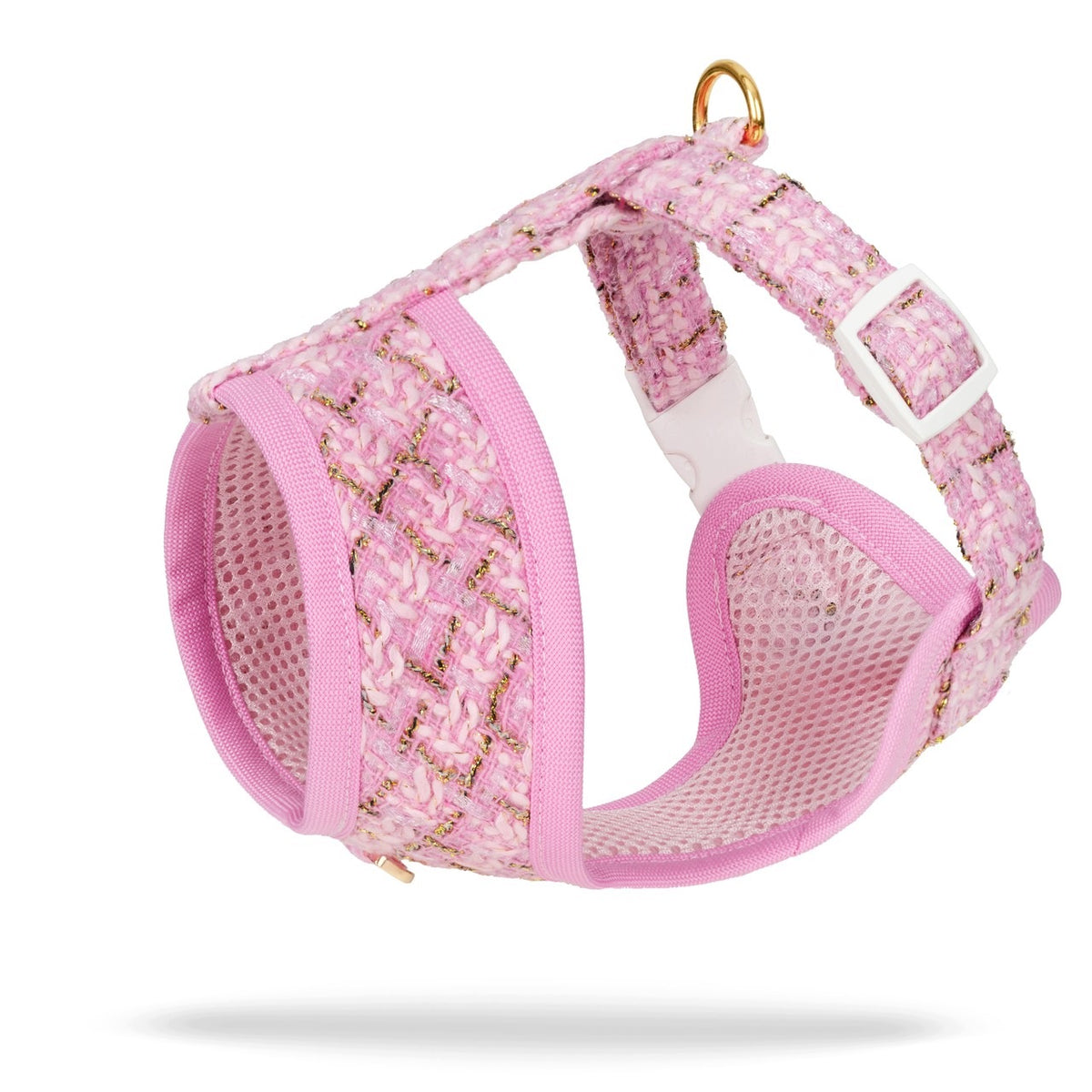 PRESSURE-FREE HARNESS BELLAMOUR PINK TWEED FABRIC LUXURY FOR CAT DOG