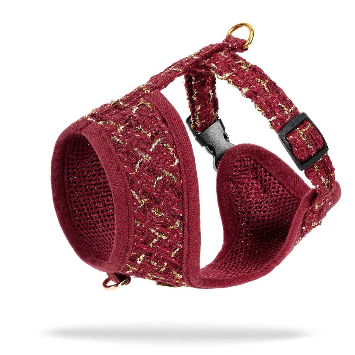 PRESSURE-FREE HARNESS LUMIELLE BURGUNDY TWEED FABRIC LUXURY FOR CAT DOG