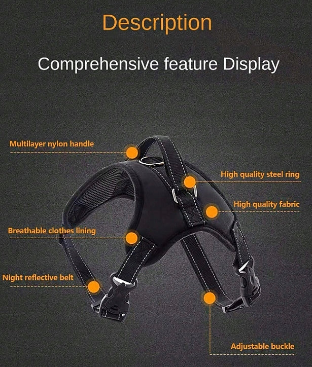 PRESSURE-FREE HARNESS for Dog + Reflective LEASH XL Black Packaging status original
