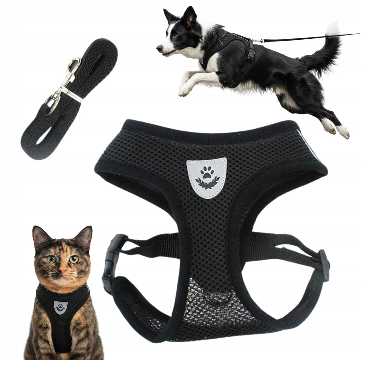PRESSURE-FREE HARNESS for cat dog animals reflective colors solid + leash