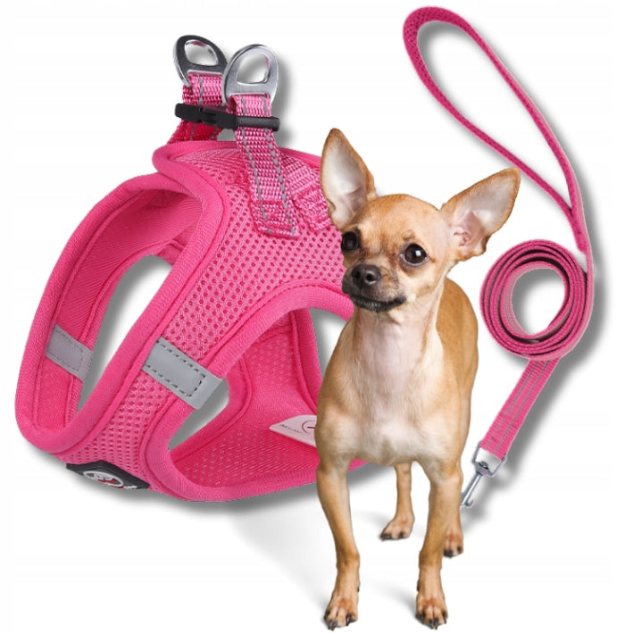 PRESSURE-FREE HARNESS for dog breathable micro breed MIAMI + LANYARD pink XS