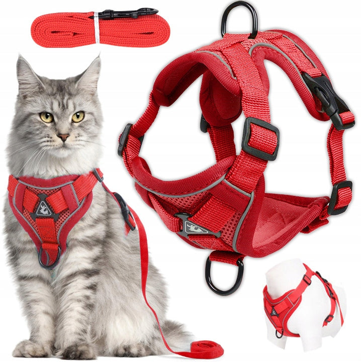 PRESSURE-FREE WALKING HARNESS ADJUSTABLE TYPE GUARD FOR CAT + LEASH r. L