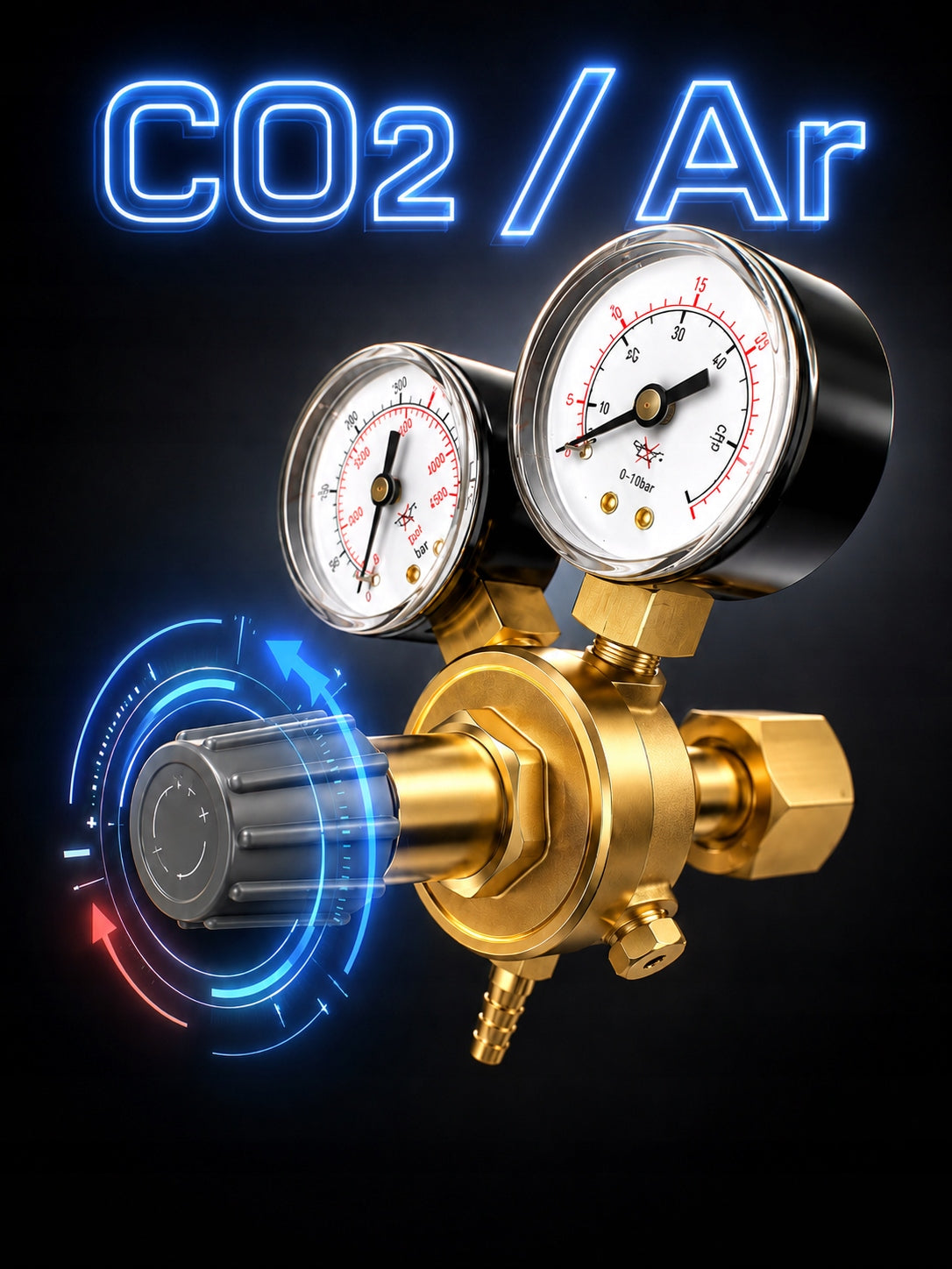 PRESSURE REDUCER 2 VALVES CO2 ARGON 230 BAR PRESSURE 0,5 - 10 FOR CYLINDERS Model PRO 230