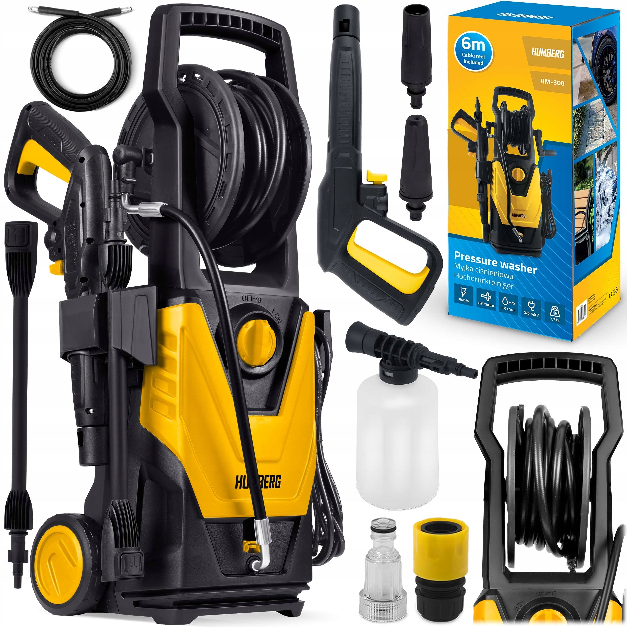 PRESSURE WASHER 230 BAR ALUMINUM SELF-SUCTION PUMP RETRACTOR SET