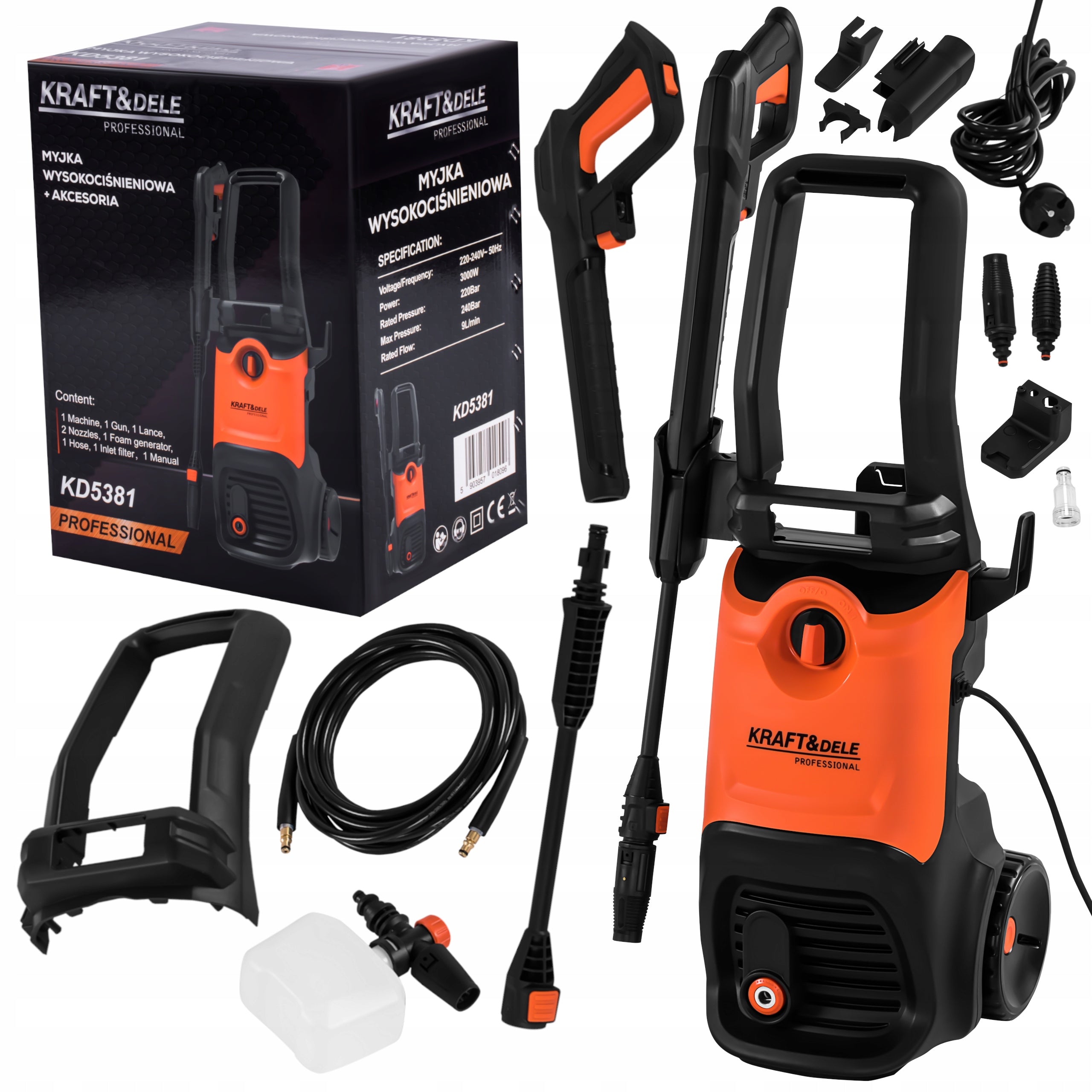 PRESSURE WASHER 3000W 240 BAR FOR PAVING STONES CAR GARDEN KD5381