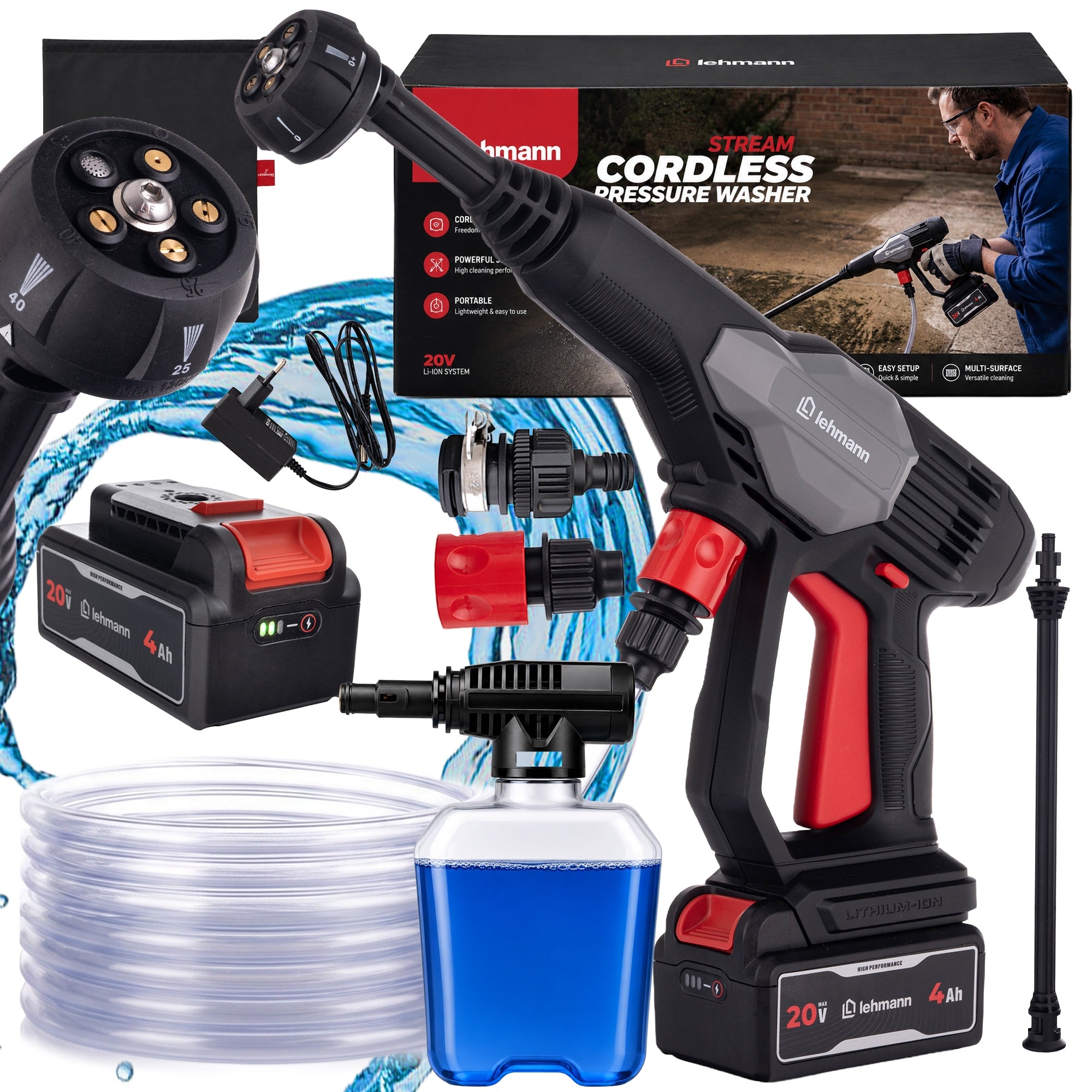 PRESSURE WASHER CORDLESS MULTI NOZZLE 60bar FOR GARDEN