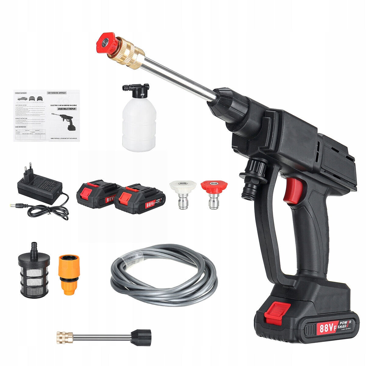 PRESSURE WASHER CORDLESS POWERFUL WASHING KIT 1500W + 2AKU 88VF