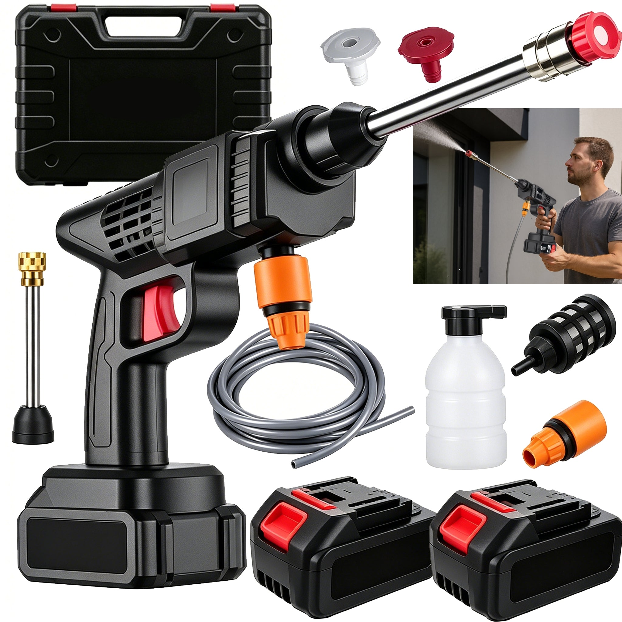 PRESSURE WASHER CORDLESS WASHING KIT 2 BATTERIES CASE