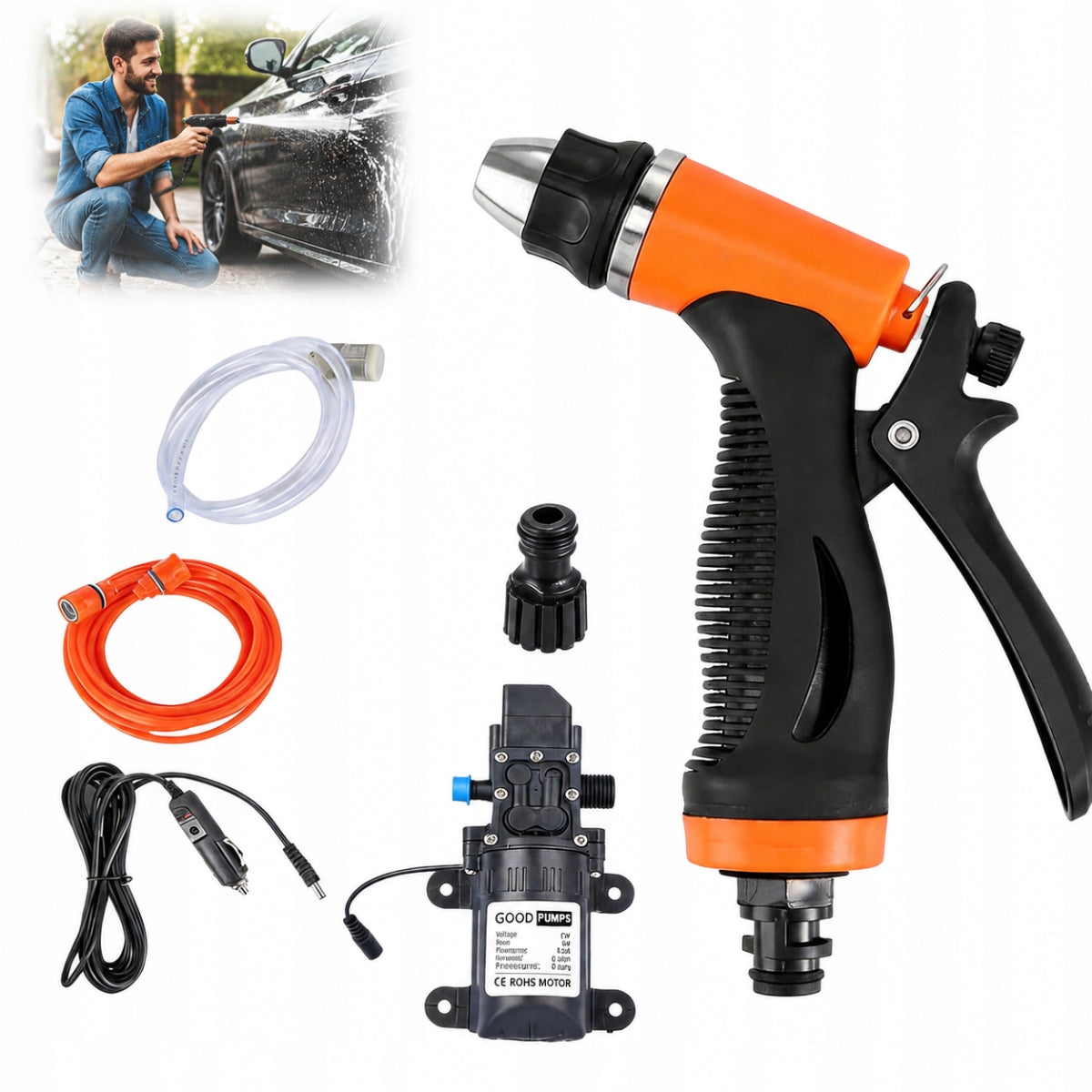 PRESSURE WASHER ELECTRIC PUMP 12V 100W+ SPRAY GUN