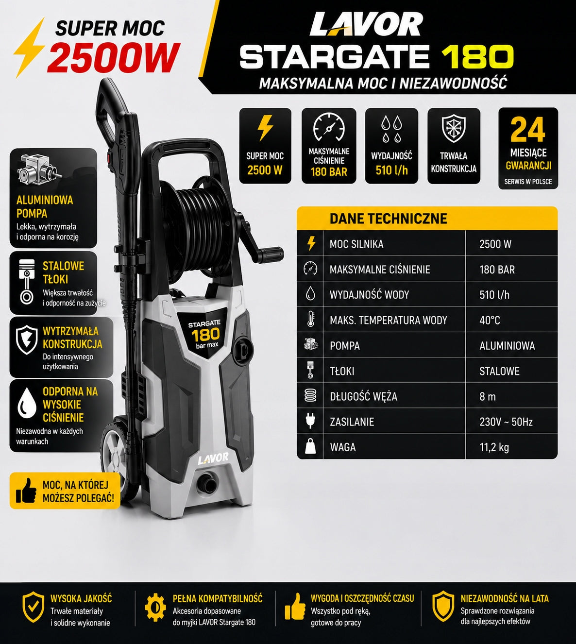 PRESSURE WASHER LAVOR STARGATE 2500W 180 BAR ALUMINIUM FOAMER PUMP Manufacturer code 36058-00074