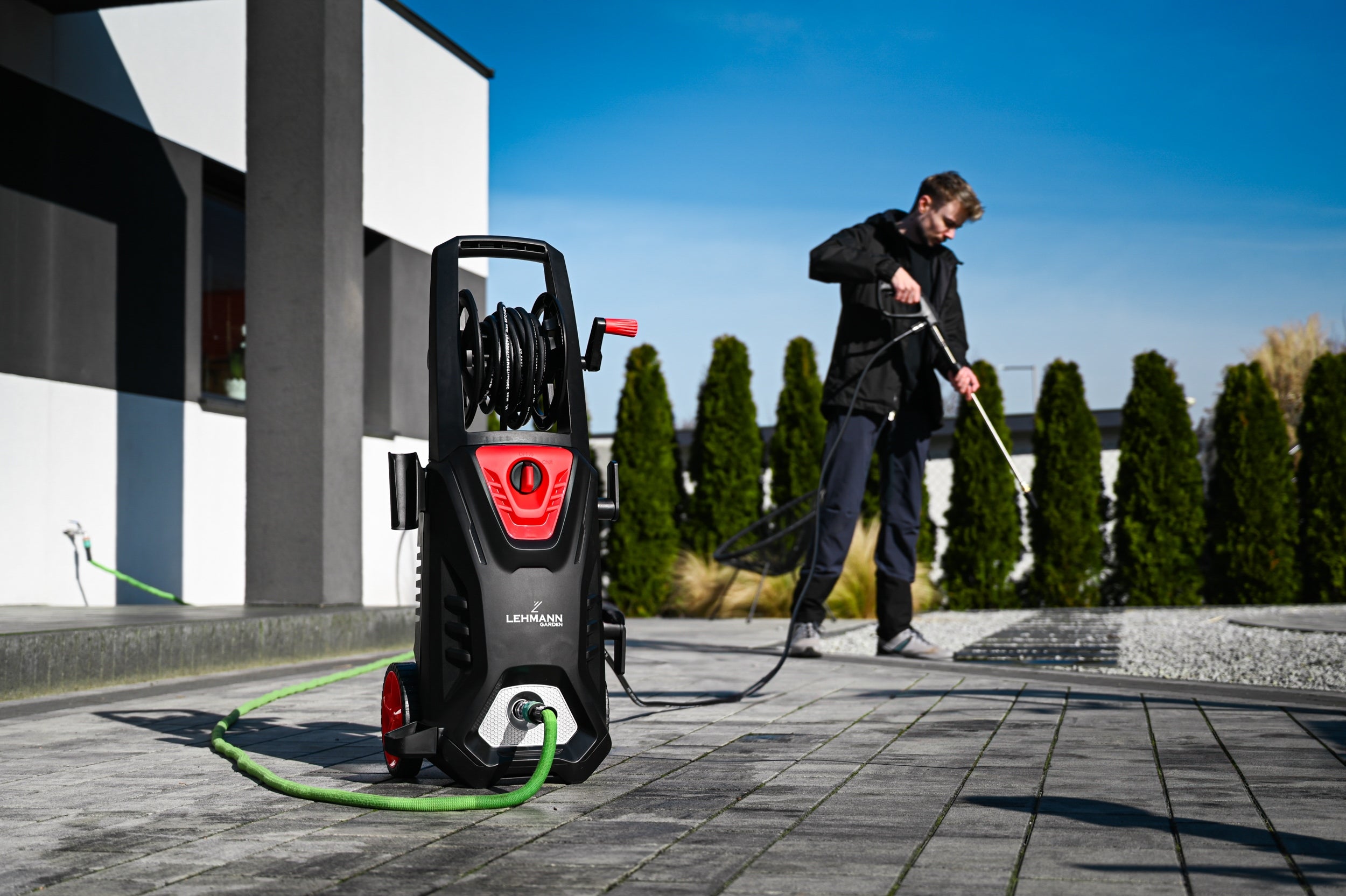 PRESSURE WASHER LEHMANN BRASS 3000W INDUCTION 350BAR RETRACTOR 12M HOSE Packaging status original