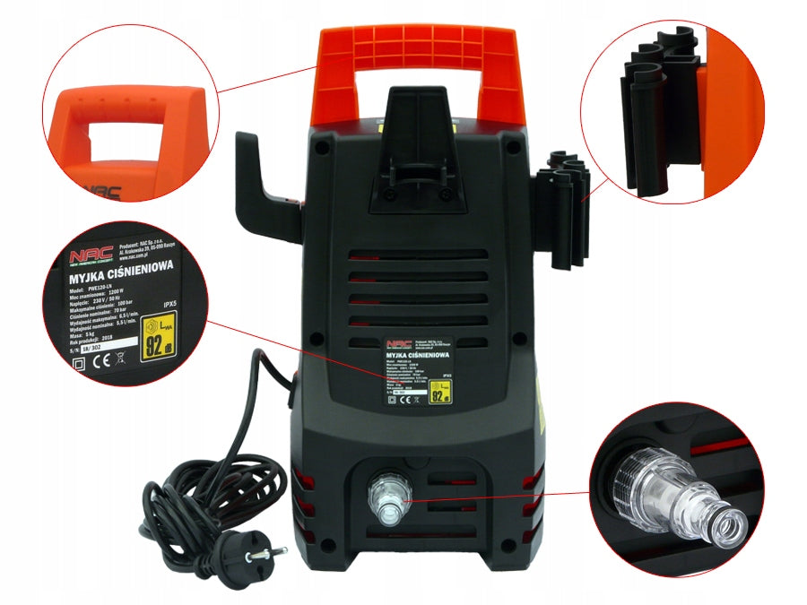 PRESSURE WASHER NAC POWER 1200 IN 100 BAR ALUMINUM PUMP AUTO-STOP SYSTEM Brand NAC