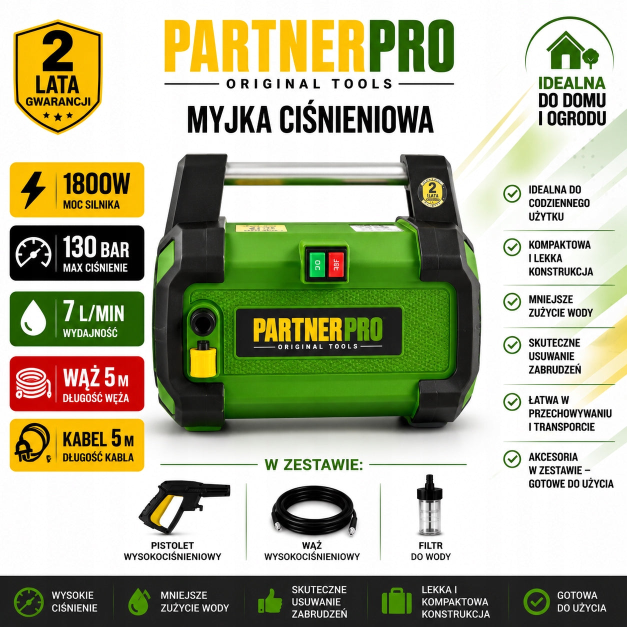 PRESSURE WASHER PARTNERPRO PSP-1800 130 BAR 1800W COMPACT FOR CAR