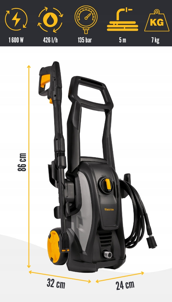 PRESSURE WASHER POWERFUL 135bar ALUMINUM PUMP 1600W BESTEN TURBO SET Packaging status original
