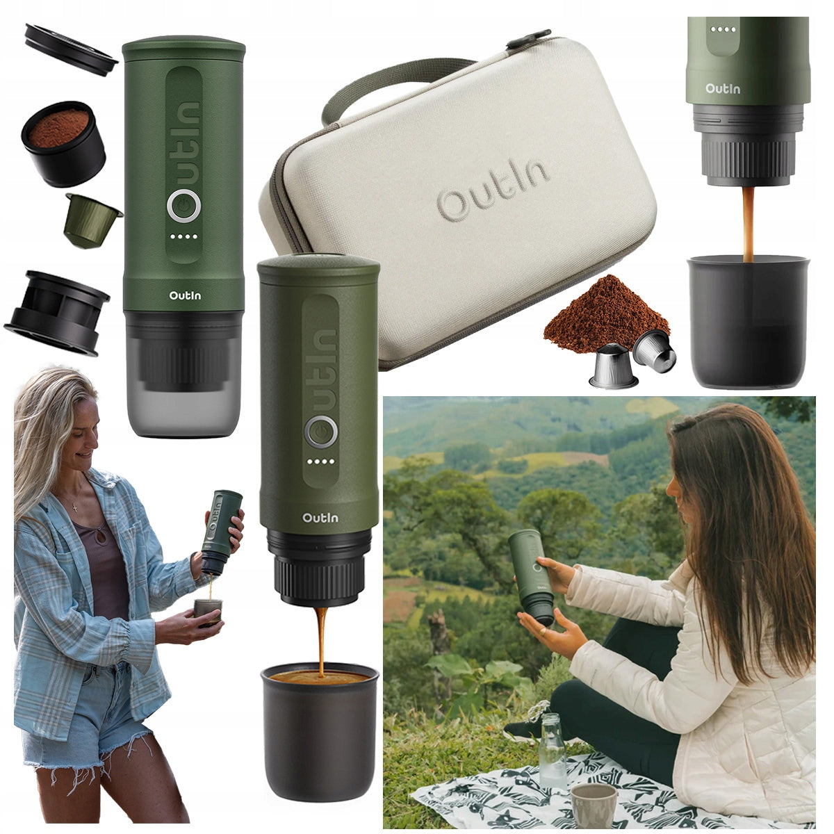 PRESSURE ground coffee maker capsules 20 bar Outin Nano in case