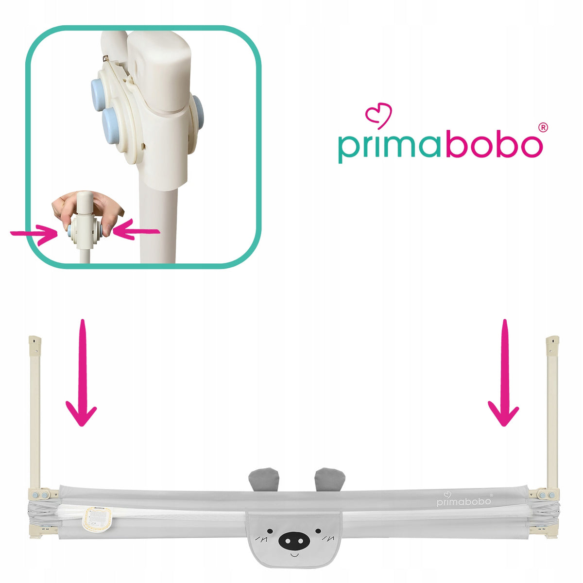 PRIMABOBO Protective barrier for bed BEAR 180cm FOLDING, for children GREY Packaging status original