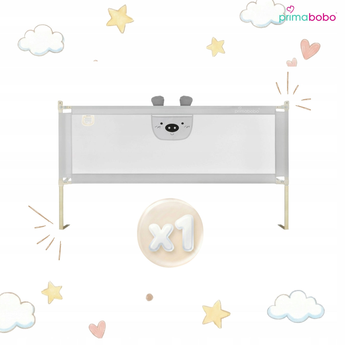 PRIMABOBO Protective barrier for bed BEAR 200cm FOLDING, for children GREY Manufacturer code BM01_SZ 200