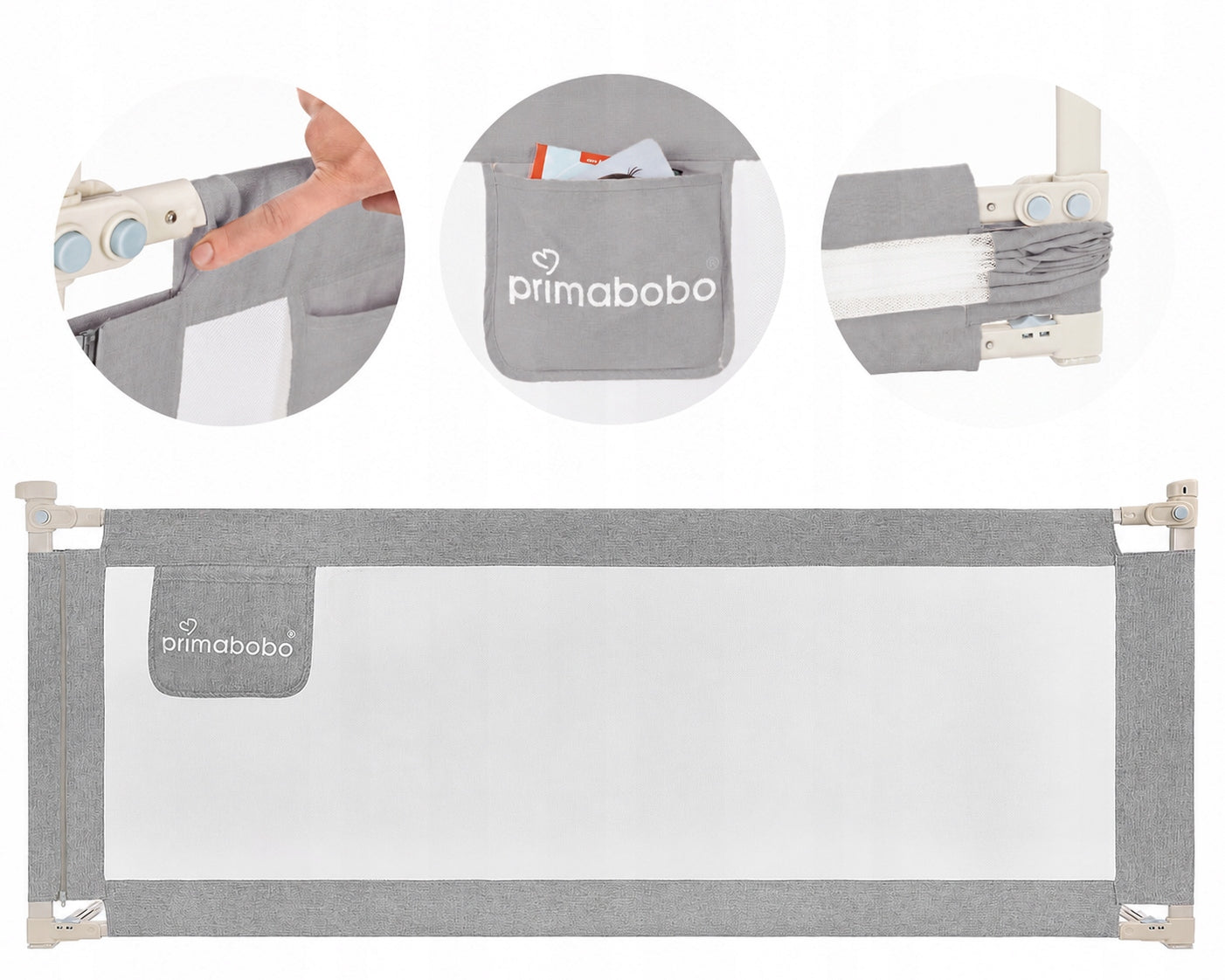 PRIMABOBO Protective barrier for bed CLASSIC 180cm for children HIGH GREY