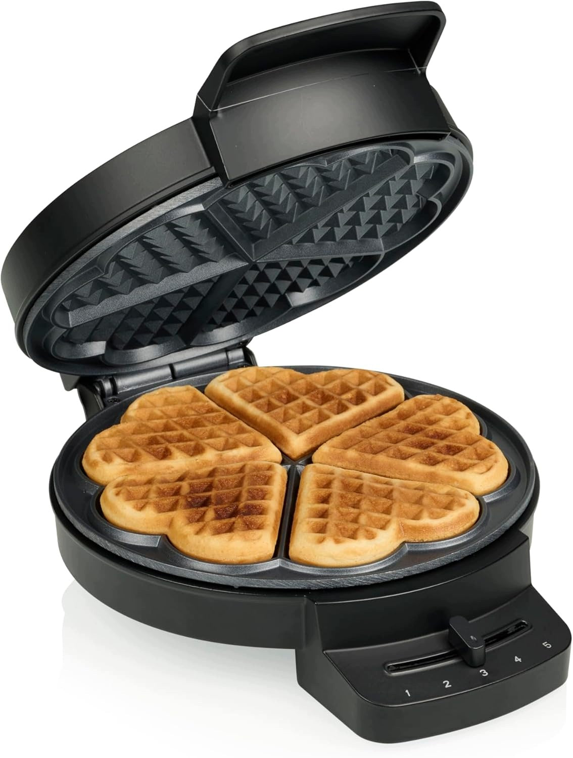 PRINCESS DELUXE 1000W WAFFLE MAKER - 5 HEART-SHAPED WAFFLES,