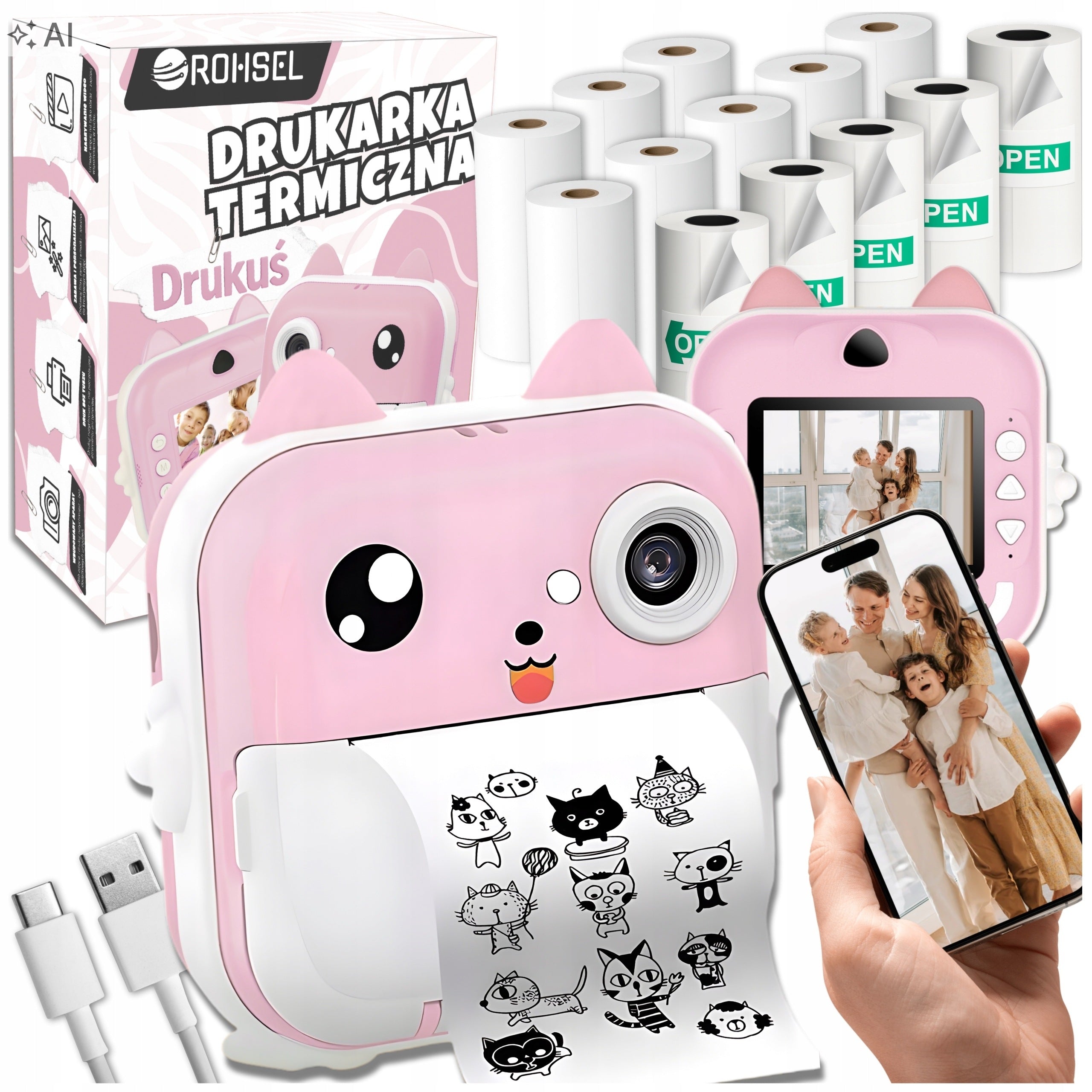 PRINT INSTANT CAMERA FOR CHILDREN MINI THERMAL PRINTER + 13 ROLLS