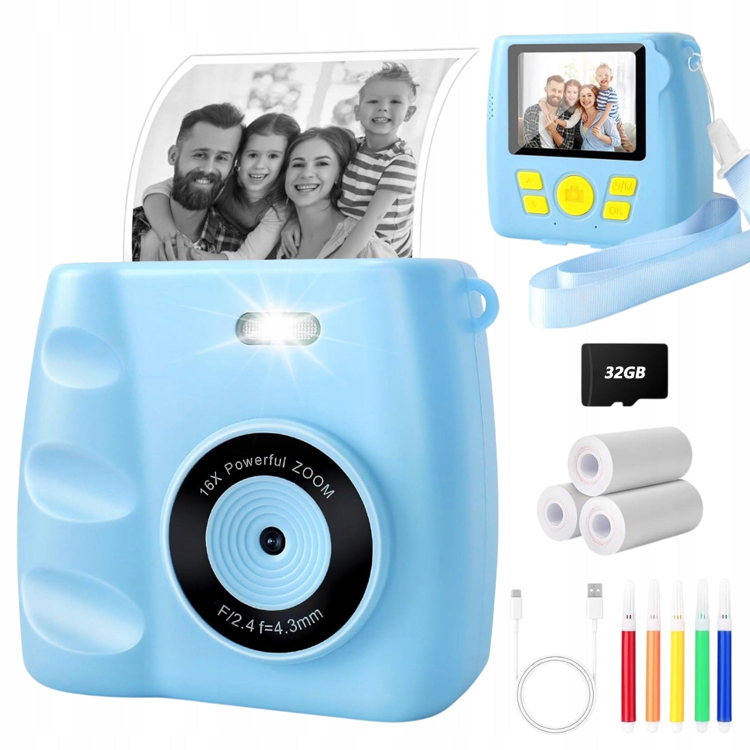 PRINT INSTANT CAMERA FOR KIDS FULL HD 1080P MINI PRINTER+3 ROLLS