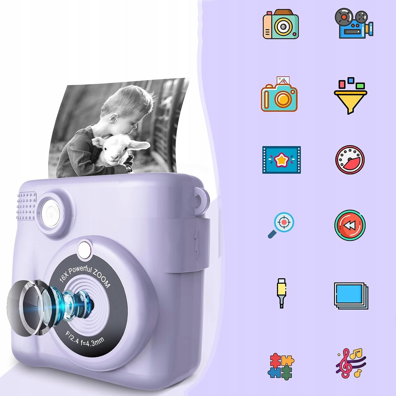 PRINT MINI INSTANT CAMERA WITH PRINTER FOR CHILDREN DIGITAL + ROLLS XXL Brand no brand
