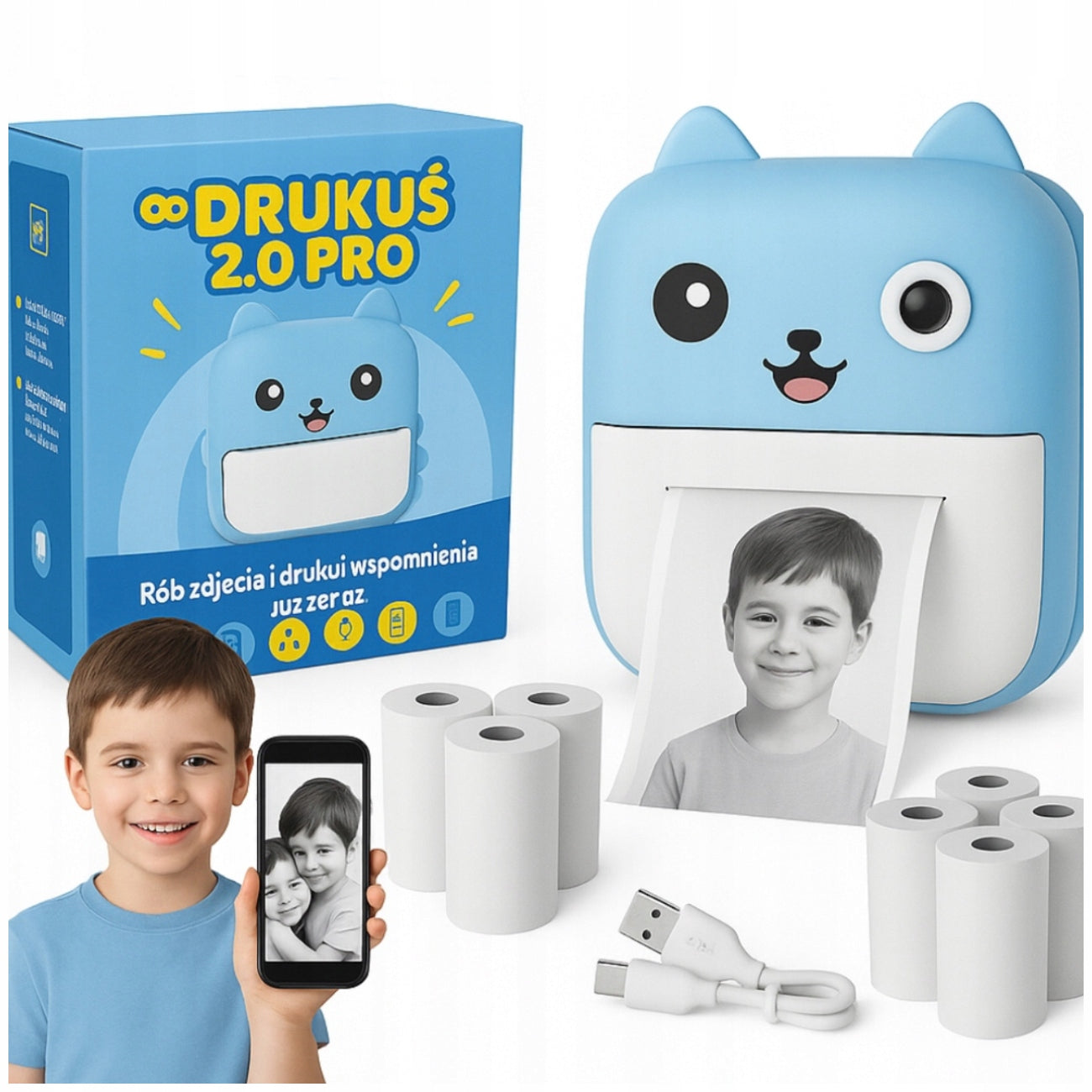 PRINT MINI THERMAL PRINTER INSTANT CAMERA 10 ROLLS BLUE
