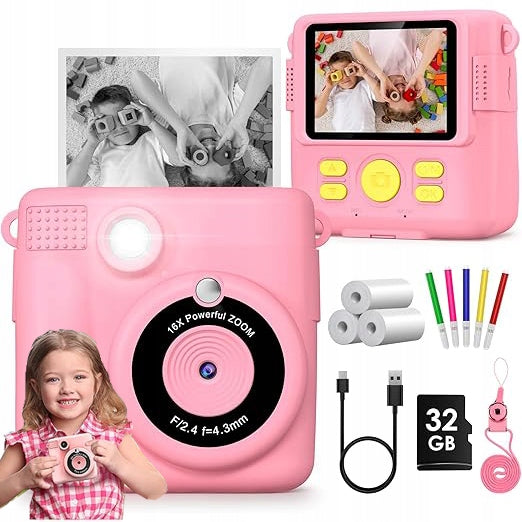 PRINT THERMAL PRINTER CAMERA CAMERA INSTANT PRINT FOR CHILDREN 3-12,PINK