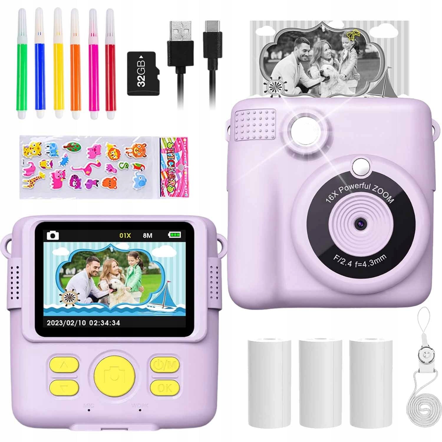 PRINTŚ 2,4" THERMAL PRINTER CAMERA INSTANT PRINT + 3 ROLLS