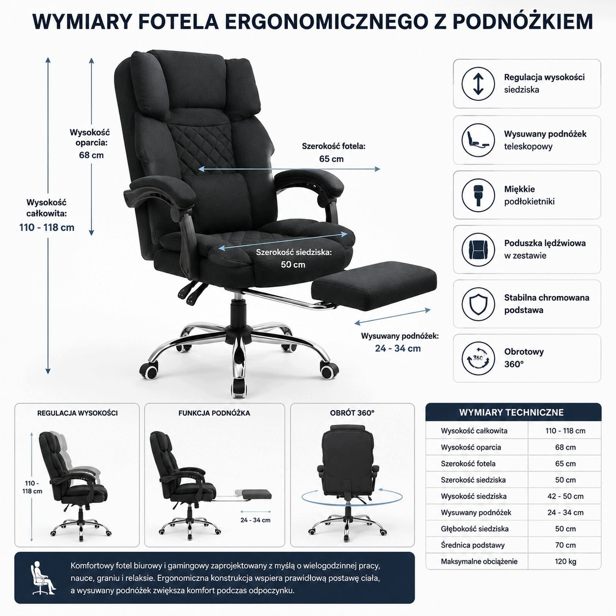 PRO RELAX 2026 SWIVEL OFFICE CHAIR WITH FOOTREST AND MASSAGER - BLACK Packaging status original
