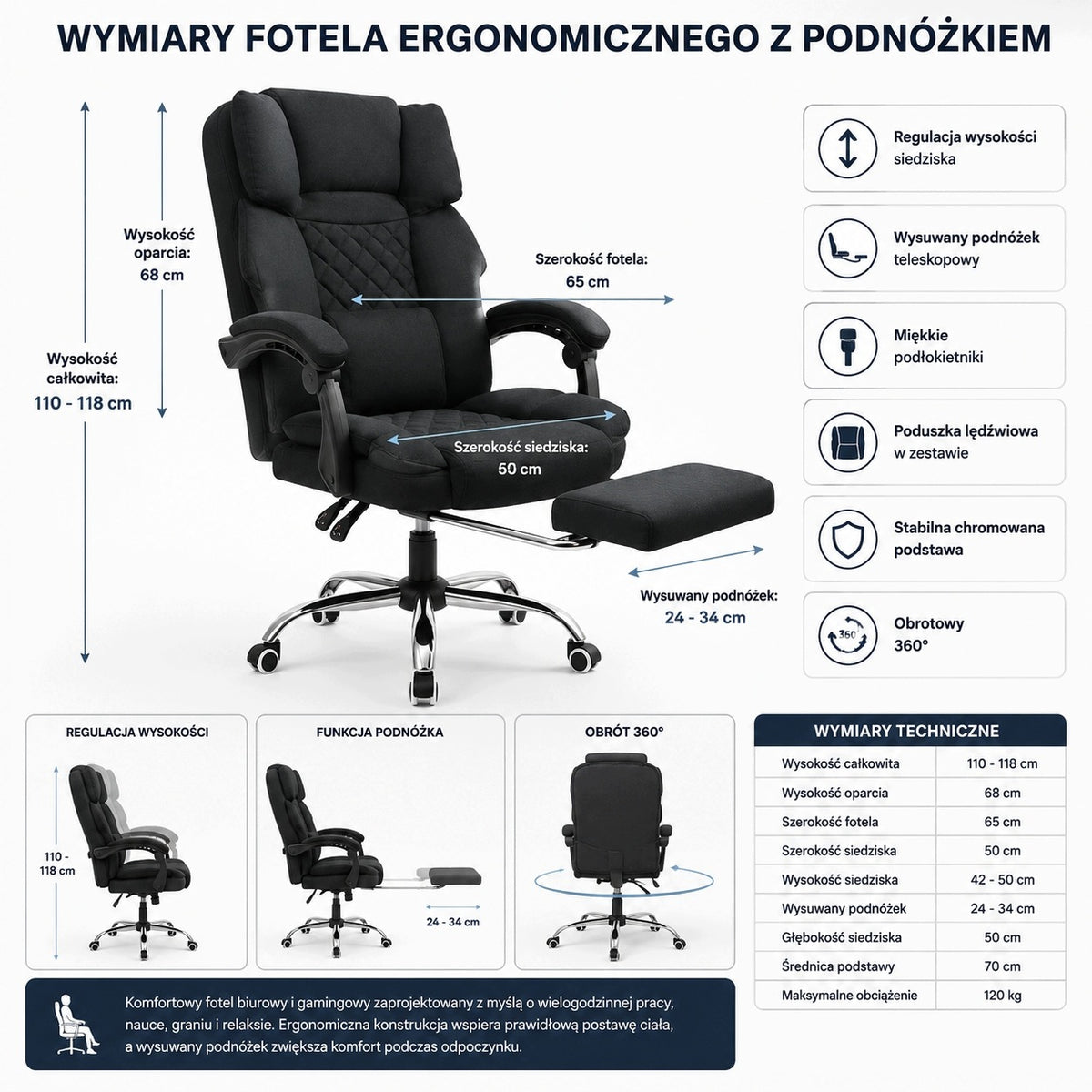 PRO RELAX 2026 SWIVEL OFFICE CHAIR WITH FOOTREST AND MASSAGER - BLACK Packaging status original