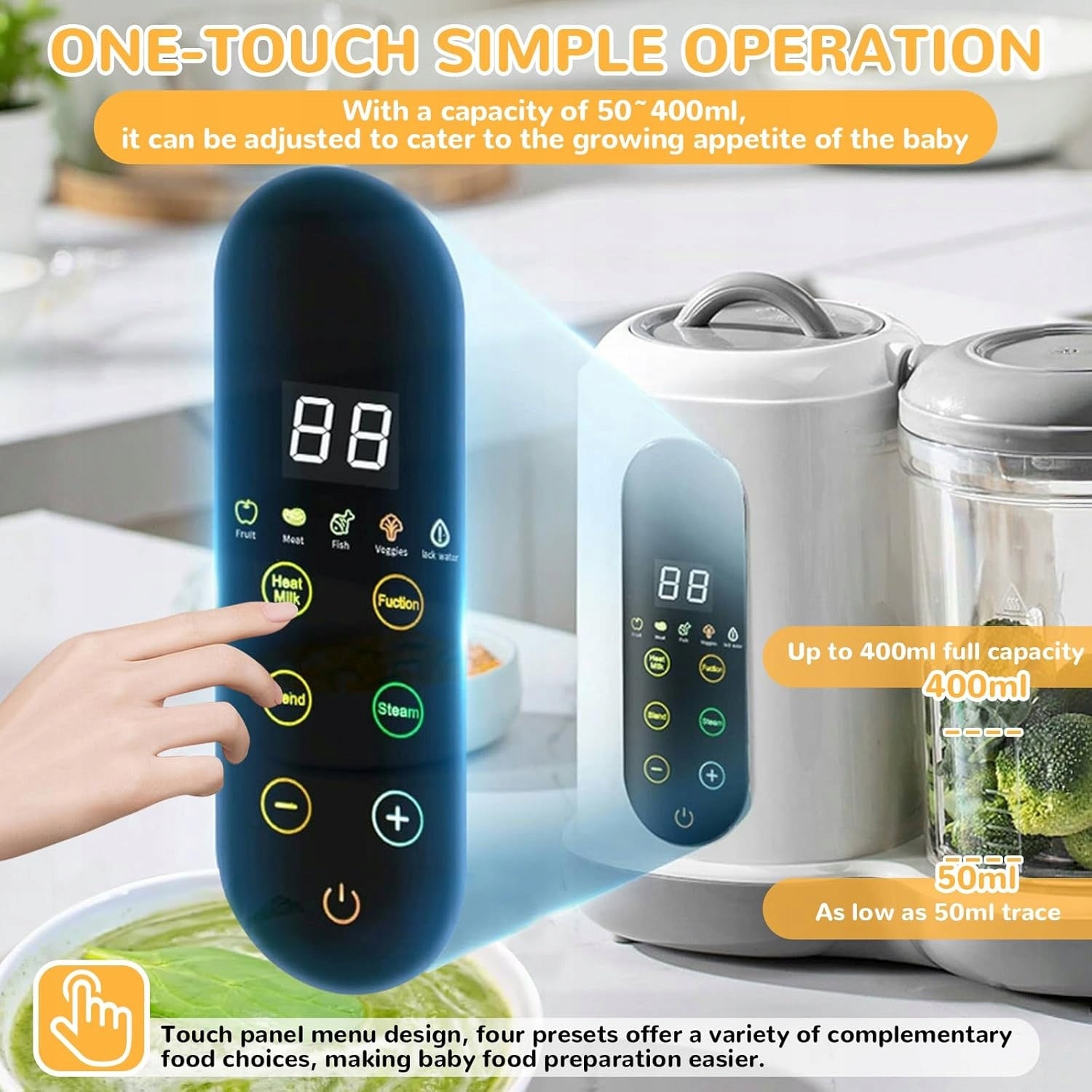 PROCESSOR STEAMER FOR BABY MEALS 400ML 4IN1 MIXING Power rating 400 W