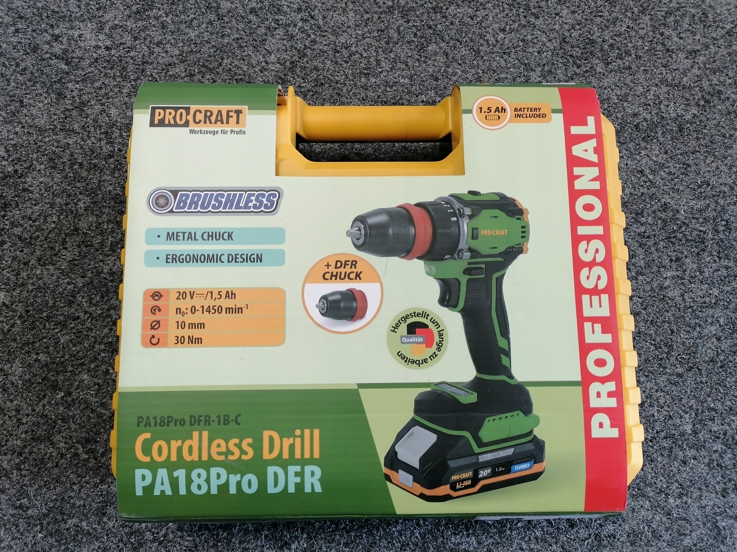 PROCRAFT PA18PRO DFR drill/driver 20V 1,5Ah 30Nm suitcase Manufacturer code PA18PRODFR