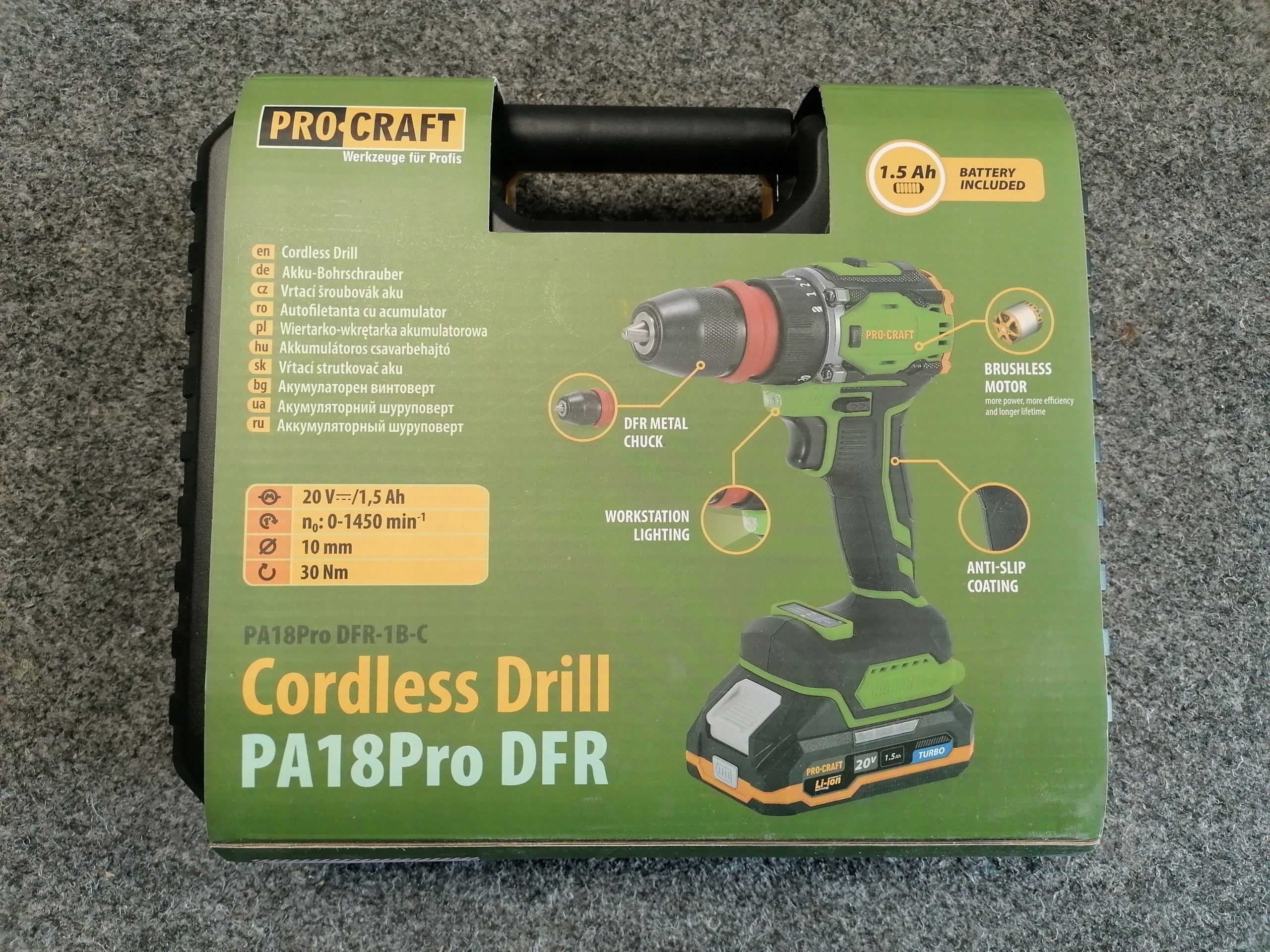 PROCRAFT PA18PRO DFR drill/driver 20V 1,5Ah 30Nm suitcase Voltage (V) 20 V